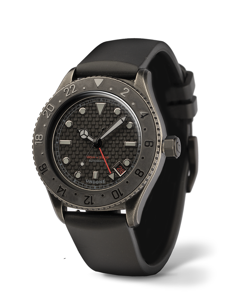 Undone Basecamp Automatico GMT Acciaio PVD Nero Pelle Data Vintage Undone Basecamp Automatico GMT Acciaio PVD Nero Pelle Data Vintage