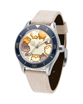 Daruma Monday Blues automatic watch with blue Daruma art dial on white strap