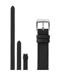 16mm black double tour leather watch strap with silver buckle