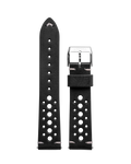 20mm black rally leather watch strap with silver buckle