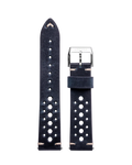 20mm blue rally leather watch strap with silver buckle