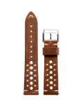 20mm brown rally leather watch strap with silver buckle