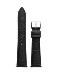 20mm black alligator-pattern leather watch strap with silver buckle
