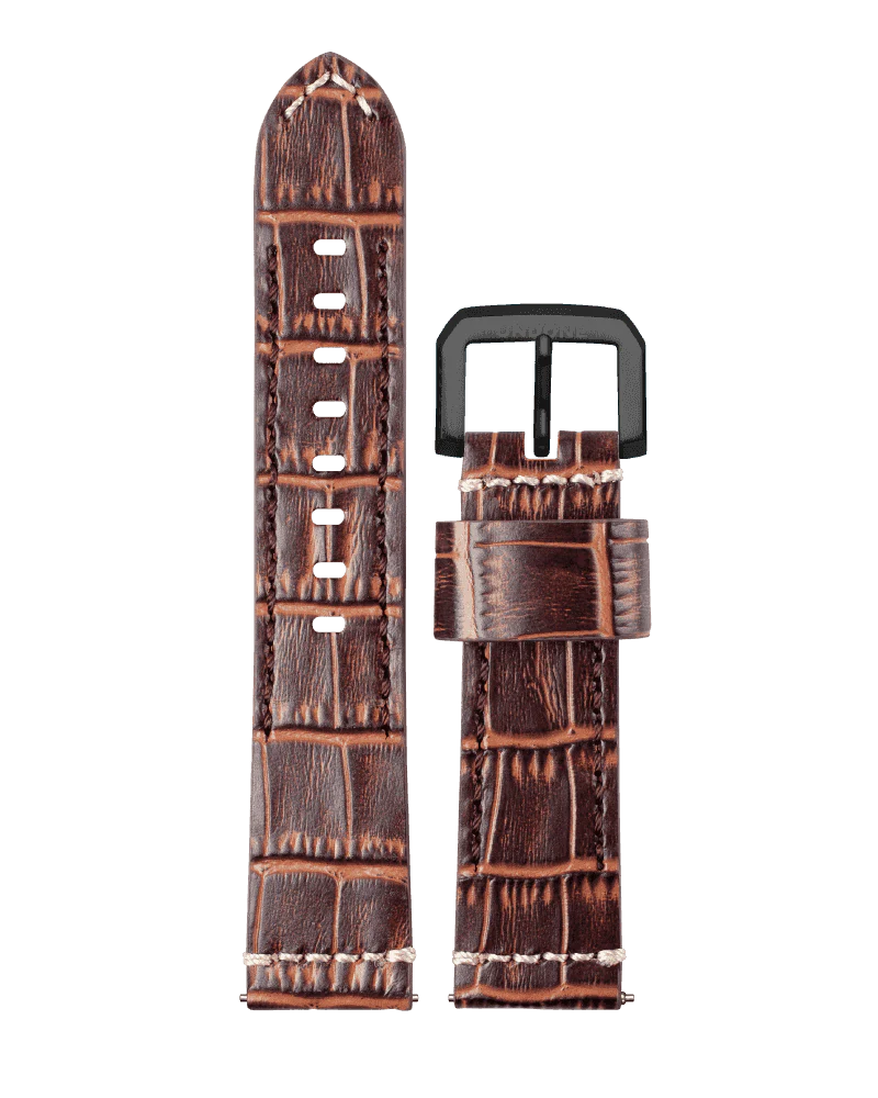 22mm Alligator Brown with Beige stitching