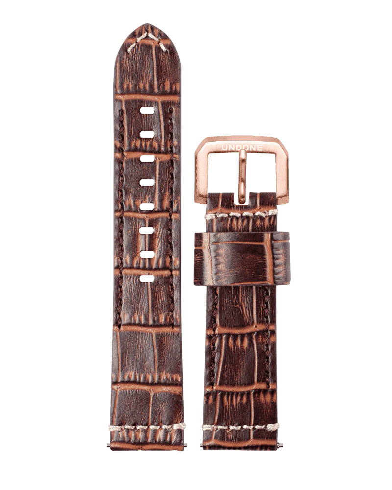 22mm Alligator Brown with Beige stitching