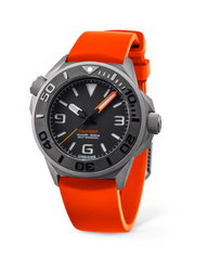 Aquadeep Signal Orange titanium dive watch on orange rubber strap