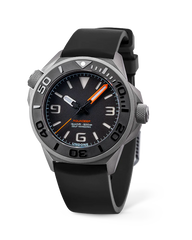 Aquadeep Signal Black titanium dive watch with black dial on black rubber strap