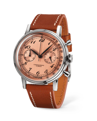 Vintage Salmon chronograph with salmon pink dial on brown leather strap