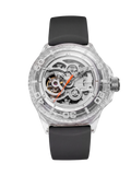 22mm black rubber strap fitted to an Aquadeep K9 Crystal Silver watch