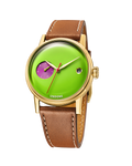 Urban 37 Dorian watch with green dial, pink sub-dial and gold-tone case on brown leather strap