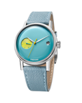 Urban 37 Ellis watch with turquoise enamel dial and yellow sub-dial on light blue strap