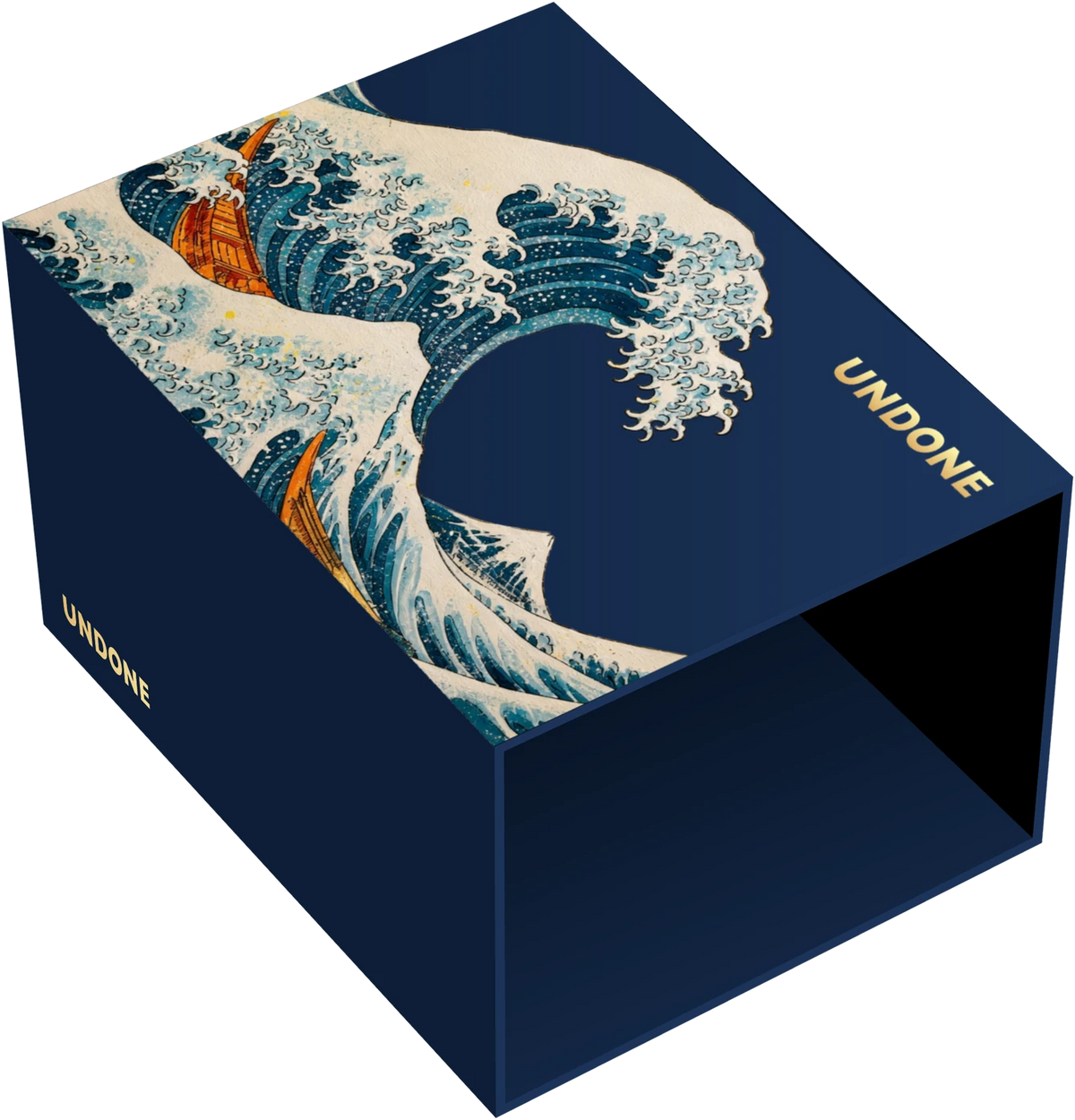 The Hokusai box in its Great Wave paper sleeve