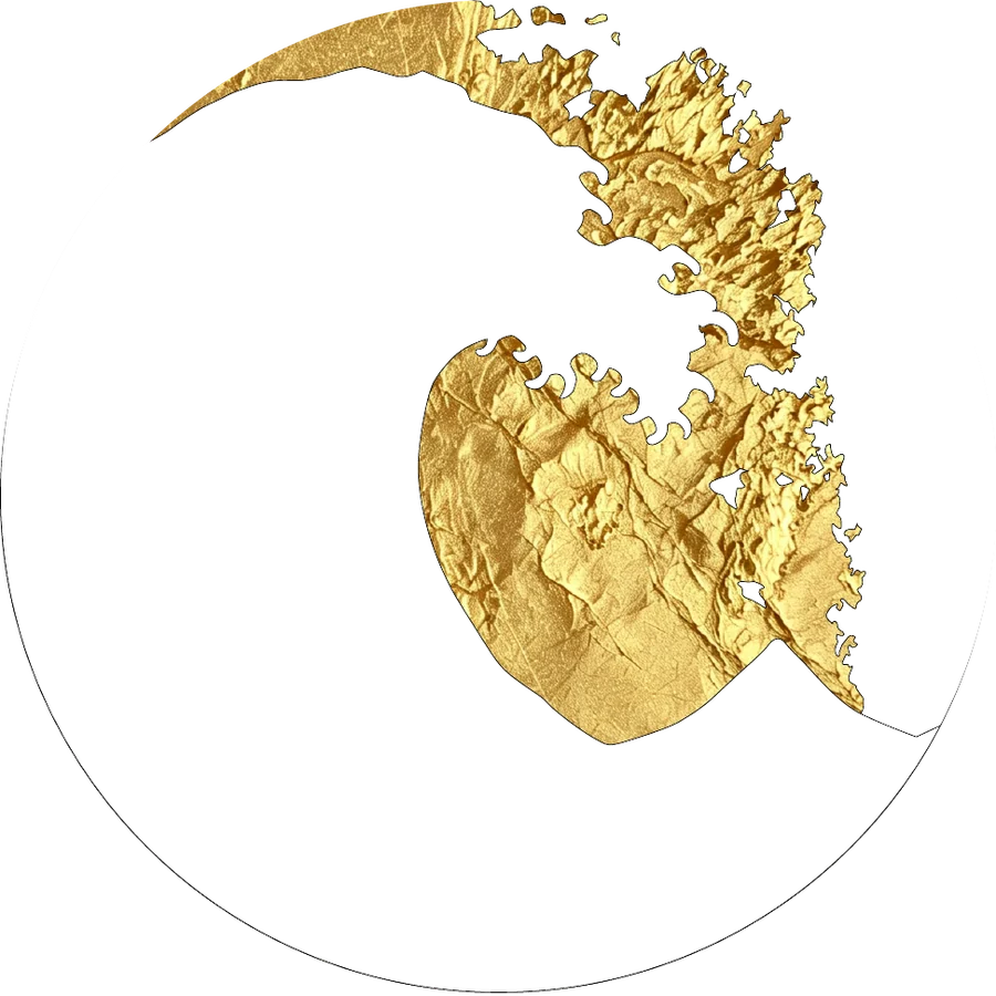 First proof: only the hand-applied gold leaf, laid on the dial blank
