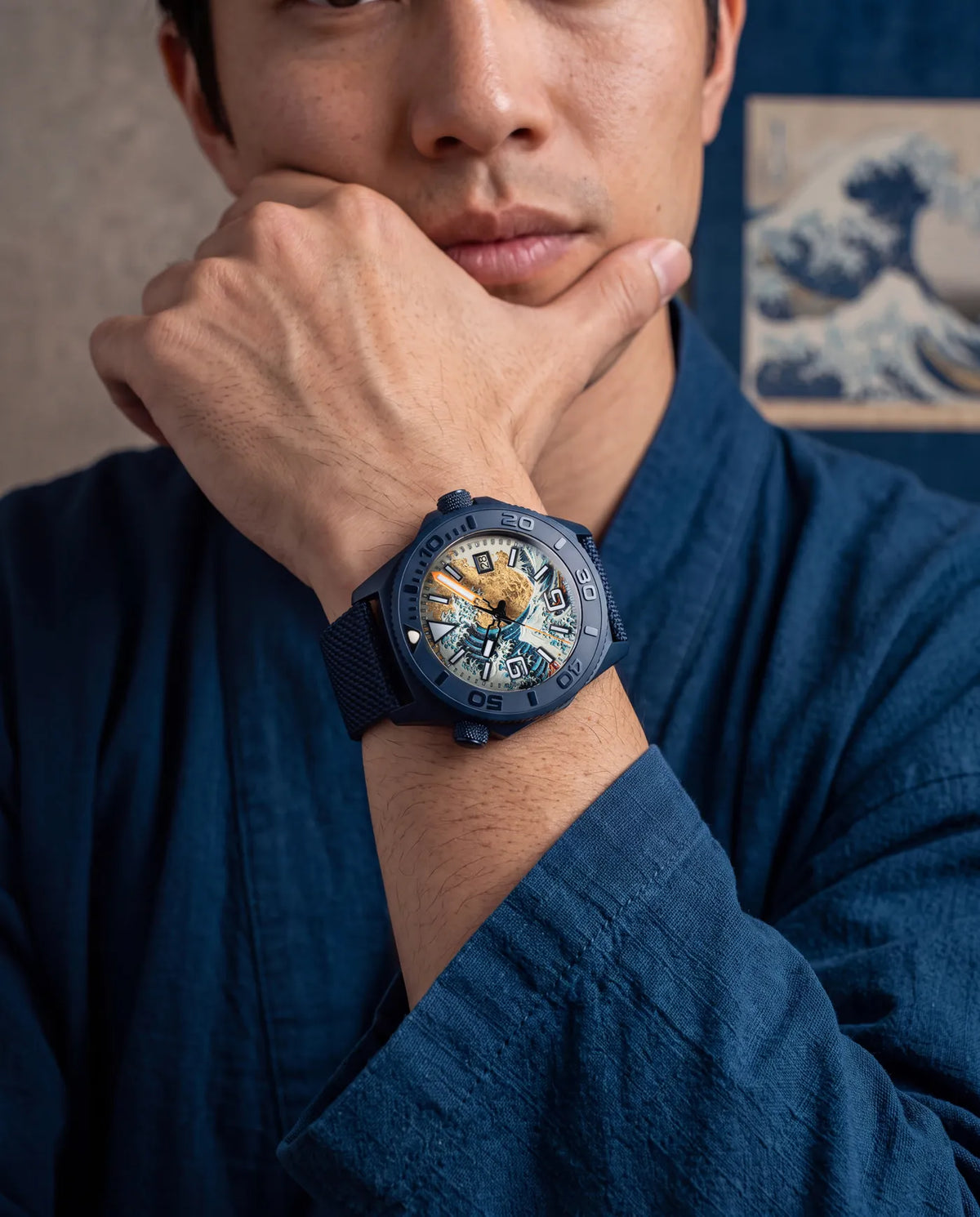 Worn with an indigo cotton jacket